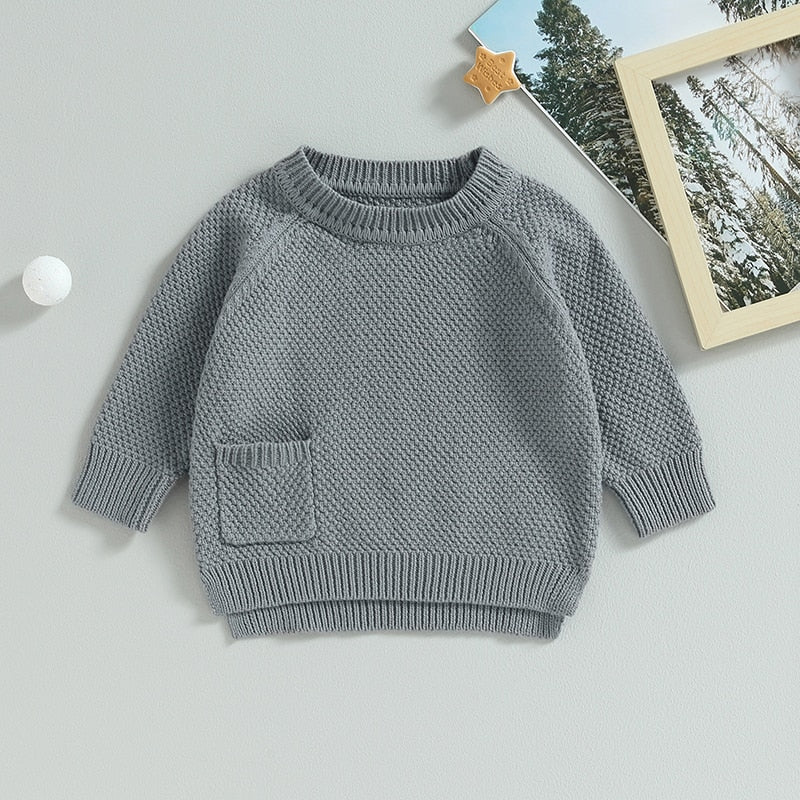 Baby Boy Girl Knitted Sweater Warm Long Sleeve Pullover with Pocket Autumn Knitwear