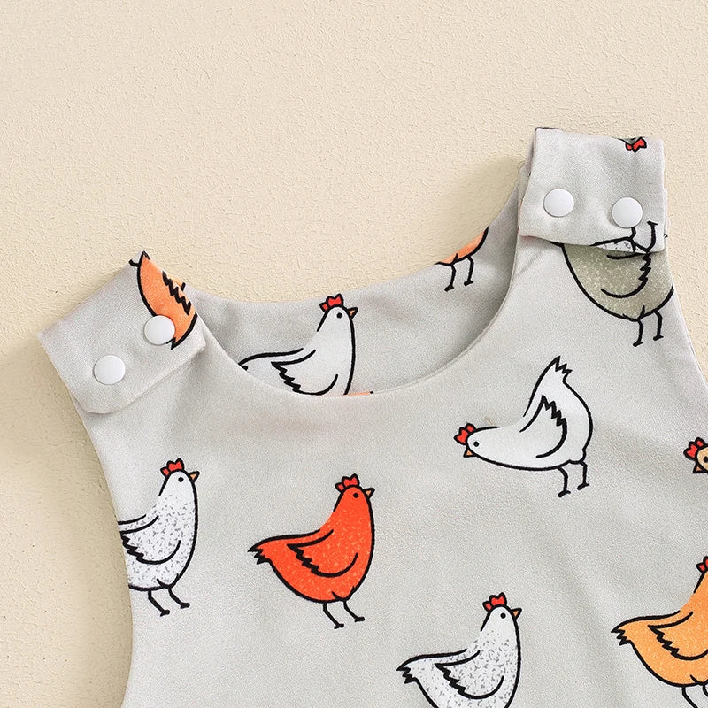 Baby Girls Boys Romper Infant Hen Chicken Print Straps Sleeveless Tank Top Long Leg Bodysuit Summer Clothes Jumpsuits Overalls