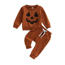 Load image into Gallery viewer, Baby Toddler Boys Girls 2Pcs Fall Outfits Pumpkin Face Print Top Long Pants Halloween Clothes Set
