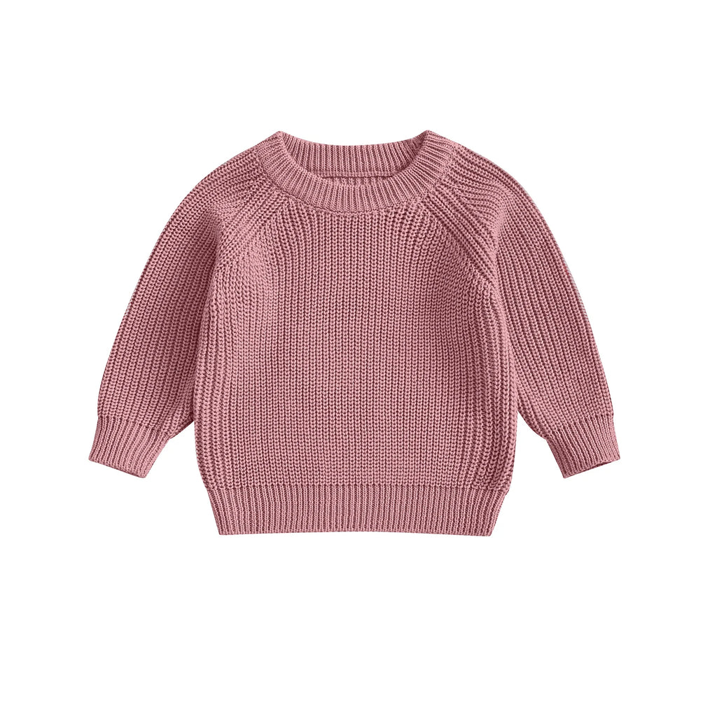 Baby Toddler Boys Girls Knit Sweater Long Sleeve Round Neck Solid Color Pullover Fall Top