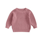 Baby Toddler Boys Girls Knit Sweater Long Sleeve Round Neck Solid Color Pullover Fall Top