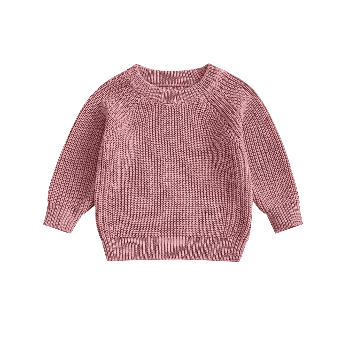 Baby Toddler Boys Girls Knit Sweater Long Sleeve Round Neck Solid Color Pullover Fall Top