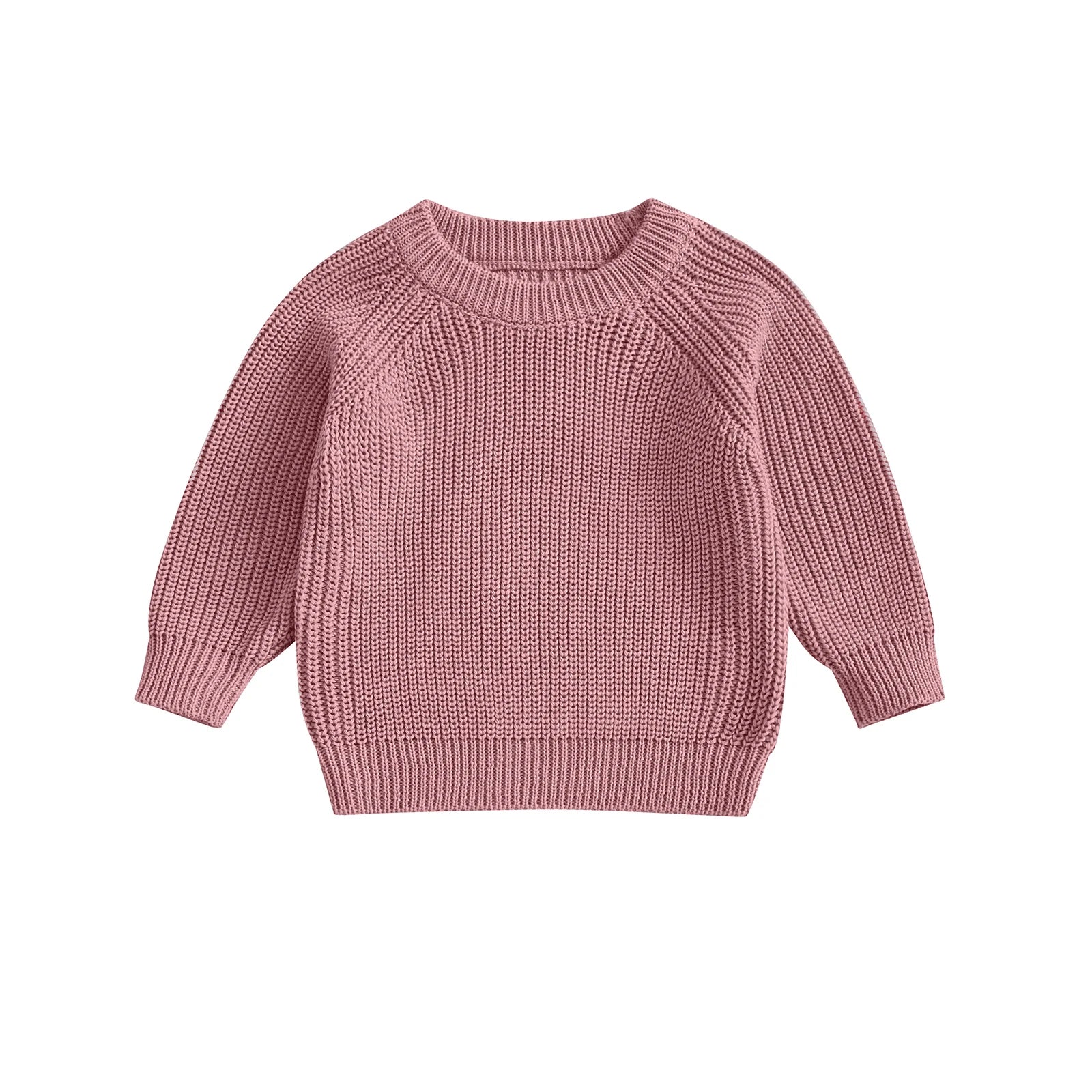 Baby Toddler Boys Girls Knit Sweater Long Sleeve Round Neck Solid Color Pullover Fall Top