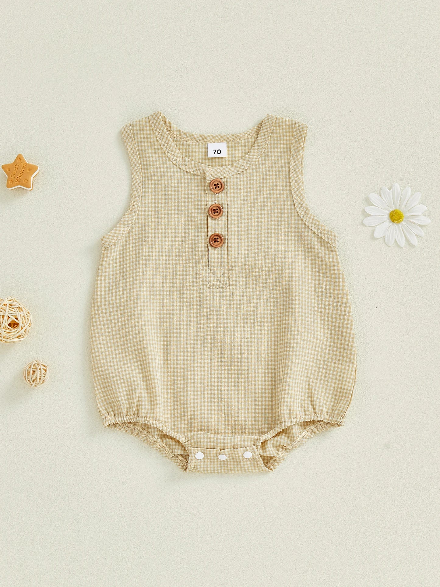 Baby Toddler Boys Girls Summer Romper Fashionable Tank Crew Neck Sleeveless Buttons Down Jumpsuit