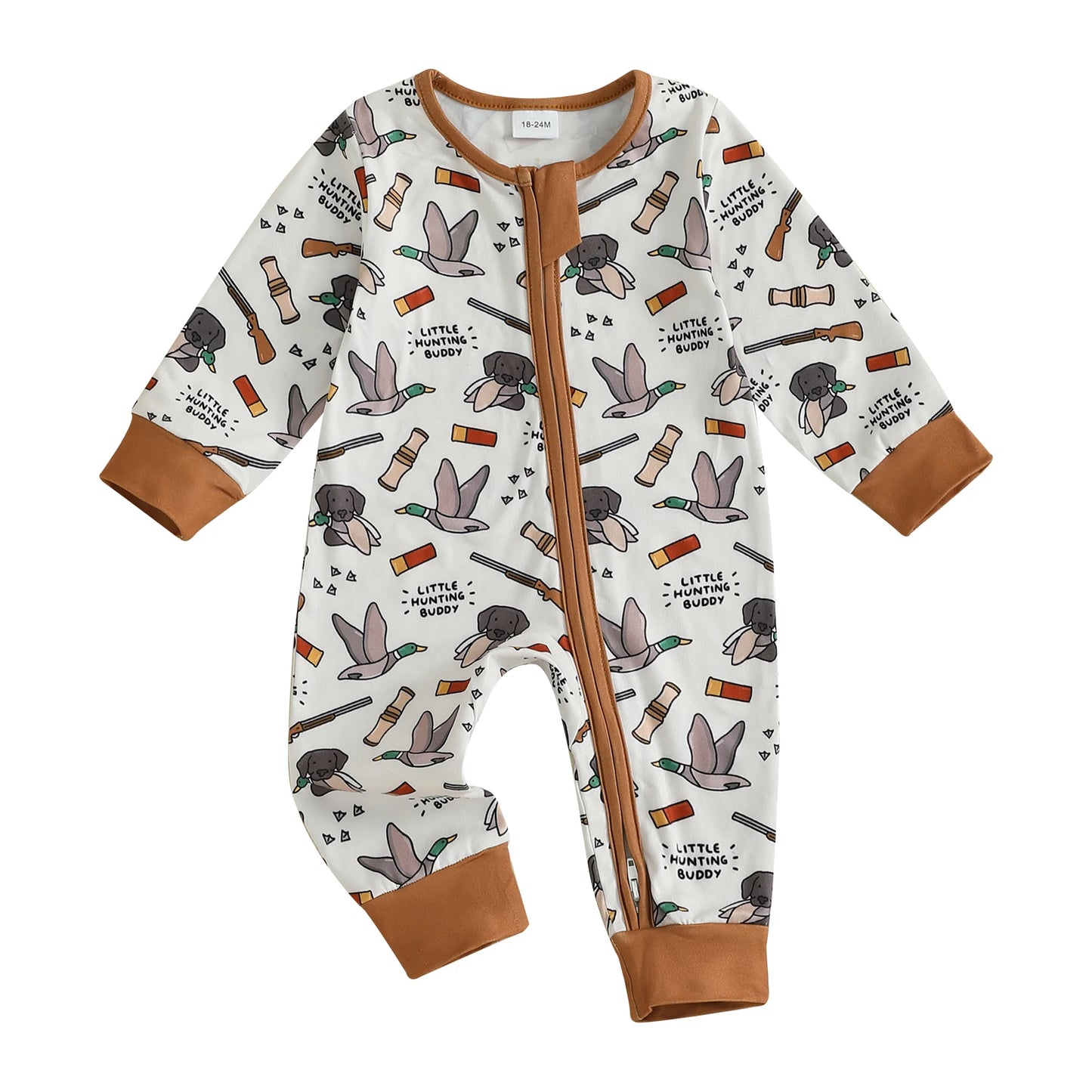 Baby Boys Autumn Casual Jumpsuit Long Sleeve Crewneck Deer Duck Print Zipper Romper