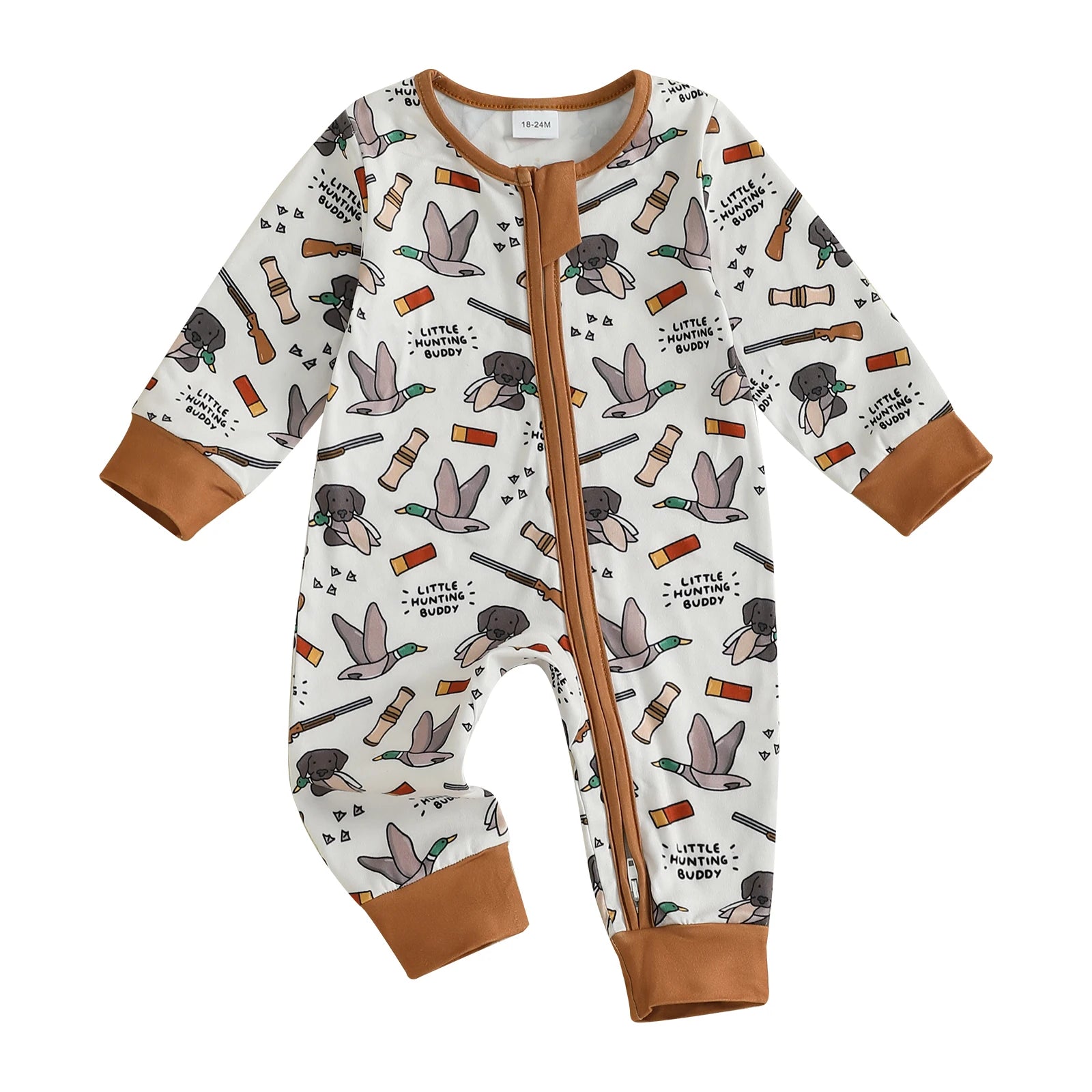 Baby Boys Autumn Casual Jumpsuit Long Sleeve Crewneck Deer Duck Print Zipper Romper