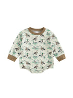 Baby Girls Boys Fall Romper Duck Print Long Sleeve Round Neck Bubble Jumpsuit