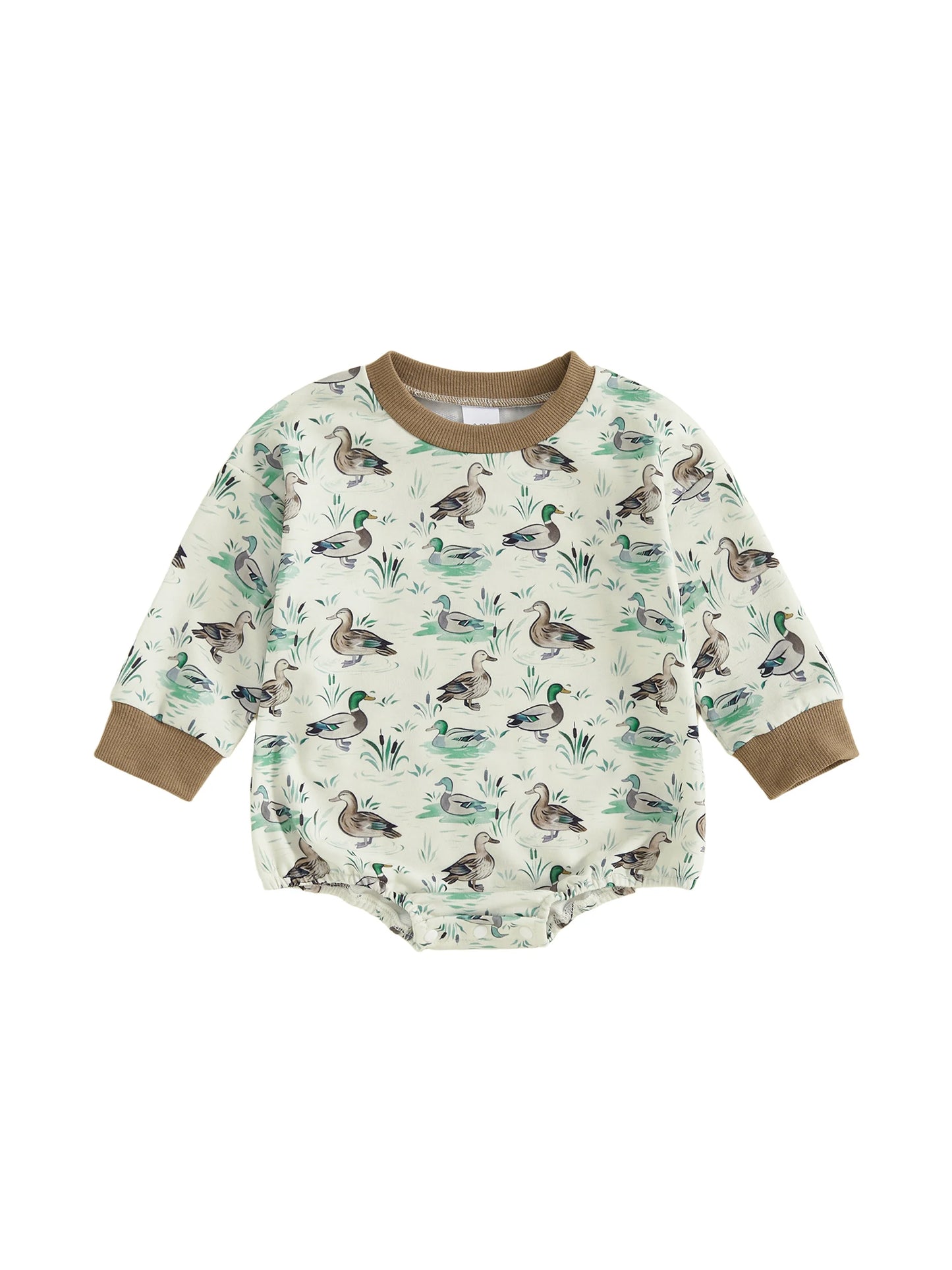 Baby Girls Boys Fall Romper Duck Print Long Sleeve Round Neck Bubble Jumpsuit