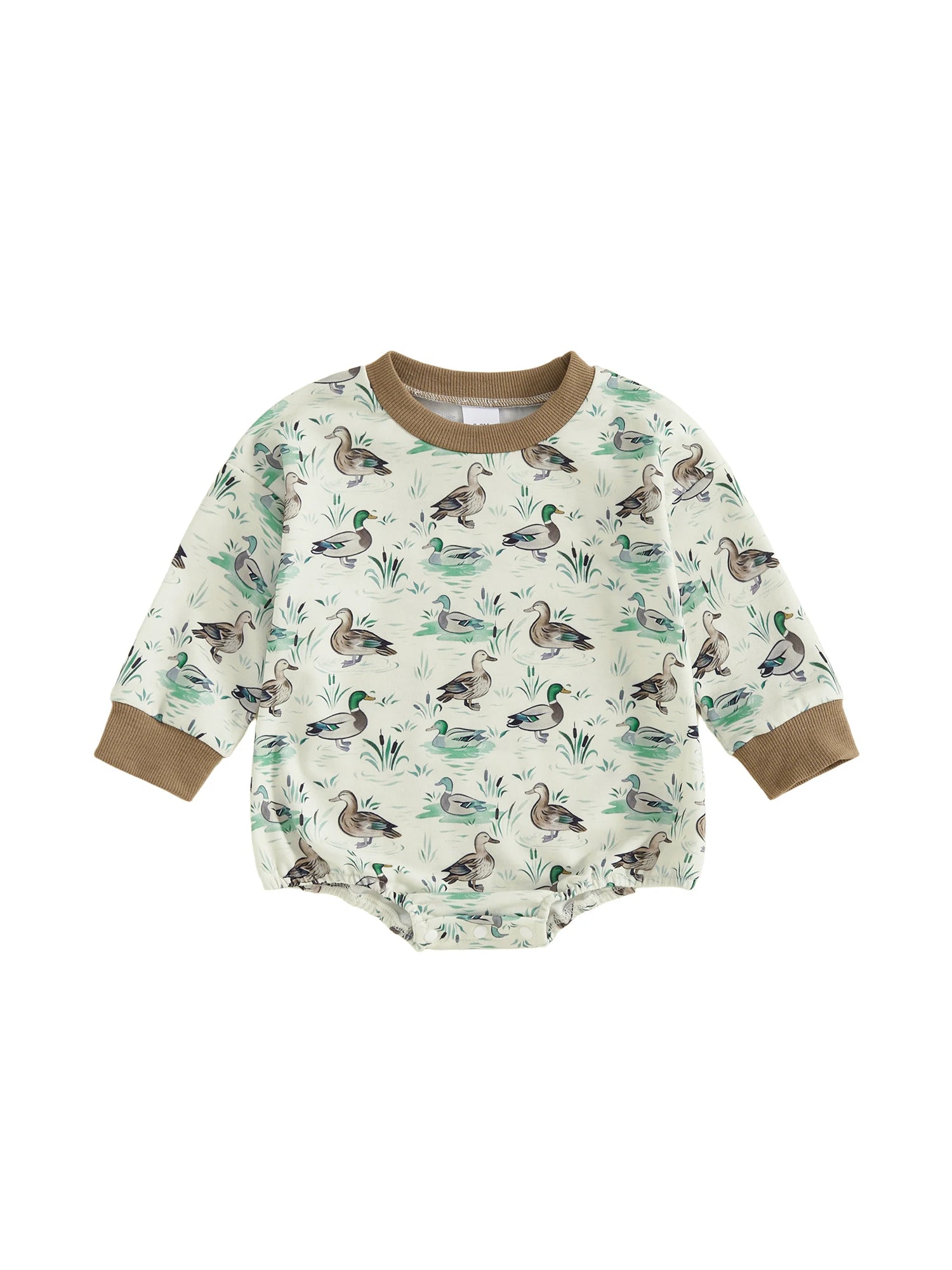 Baby Girls Boys Fall Romper Duck Print Long Sleeve Round Neck Bubble Jumpsuit