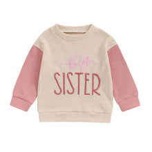 Load image into Gallery viewer, Toddler Kids Big Brother / Sister Pullover Letter Embroidery Round Neck Contrasting Color Long Sleeve Waffle Top
