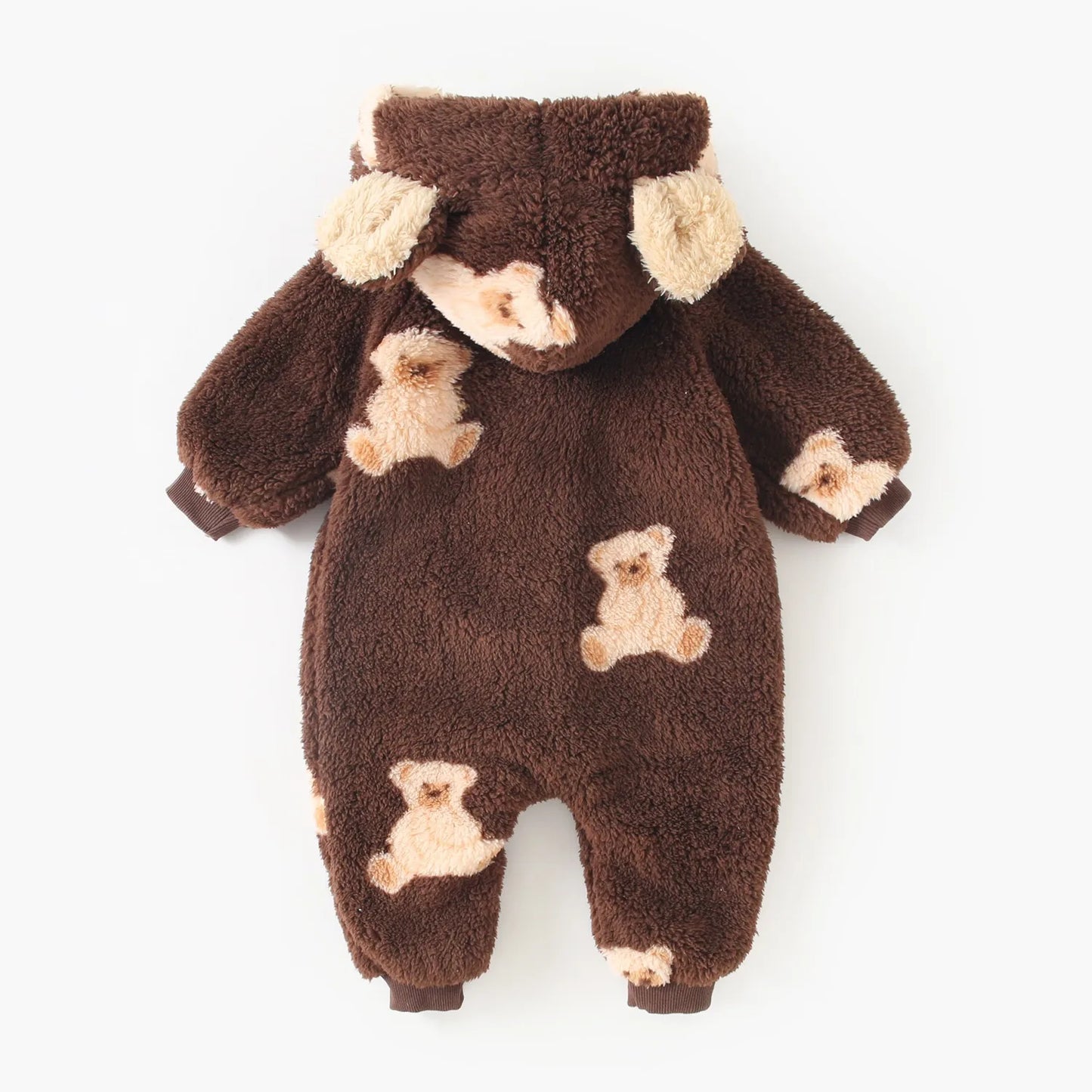 Baby Toddler Boy Girl Winter Clothes Thick Warm Fleece Bear Print Hooded Romper Long Sleeve Zipper Jumpsuit Cute Outfit