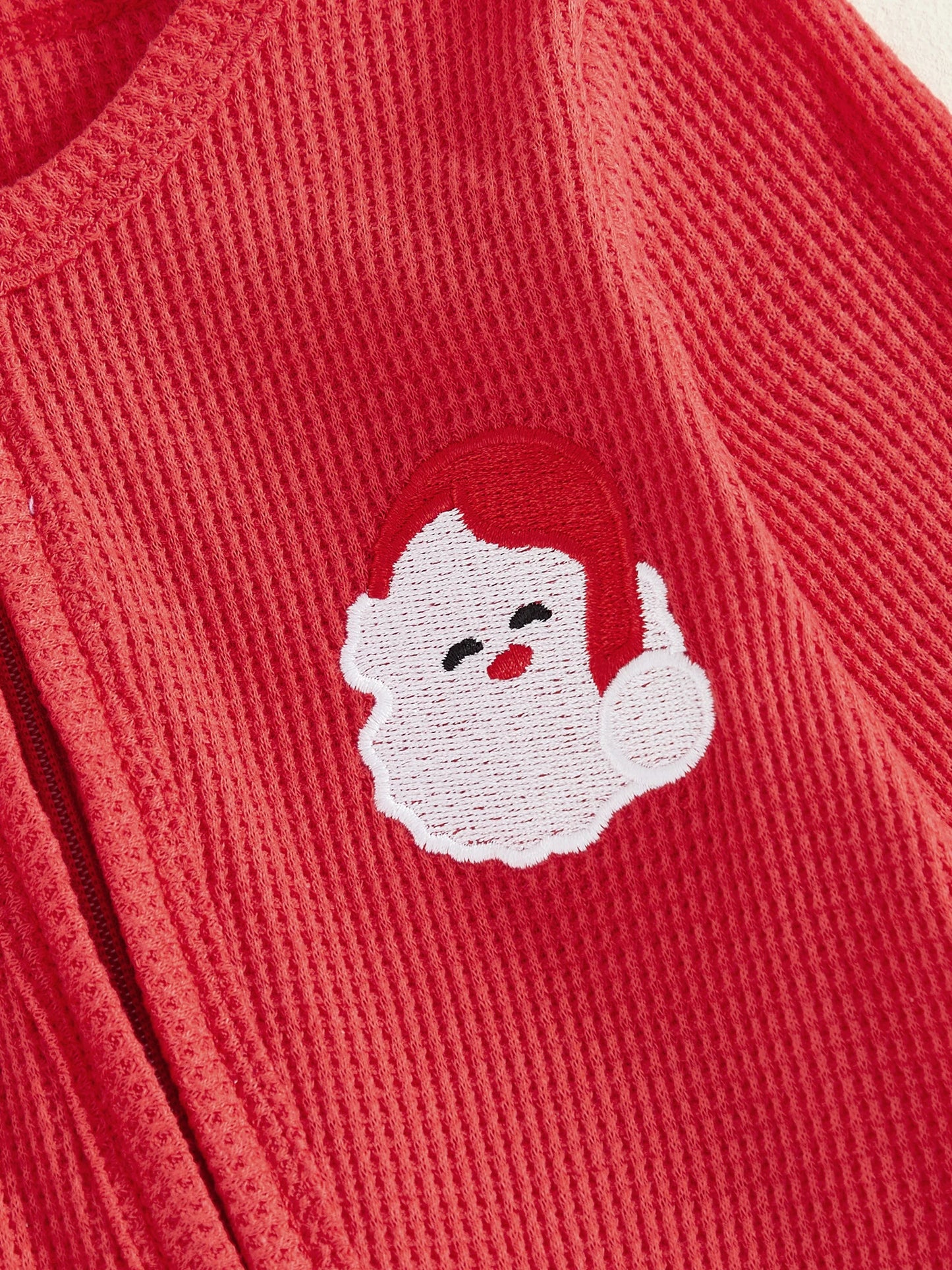 Baby Boys Girls Christmas Footies Long Sleeve Crew Neck Zip-up Embroidery Santa Claus Winter Jumpsuit Zipper Romper