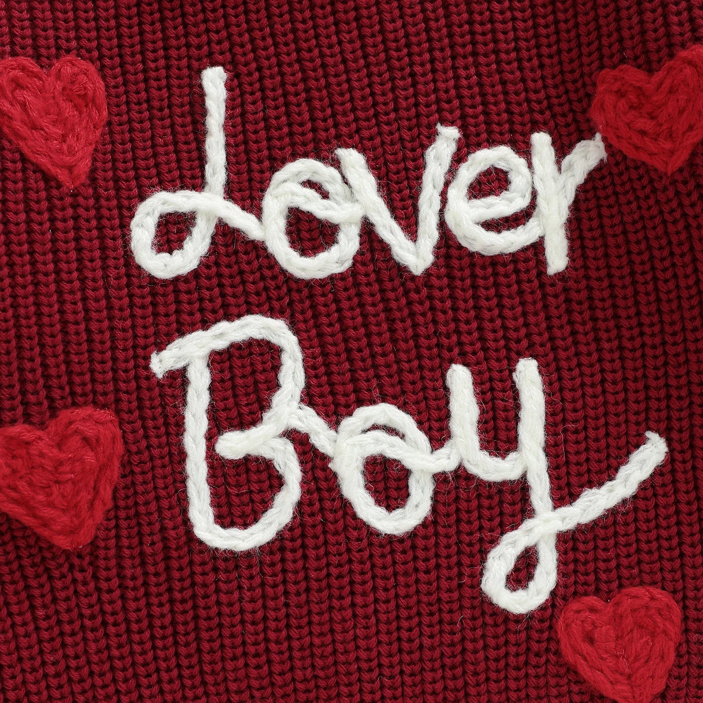 Baby Toddler Boys Valentines Sweater Fashionable Letters Lover Boy Heart Embroidery Crew Neck Long Sleeve Knit Top