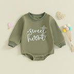 Baby Girls Boys Valentine's Day Long Sleeve Sweet Heart Letters Bubble Romper