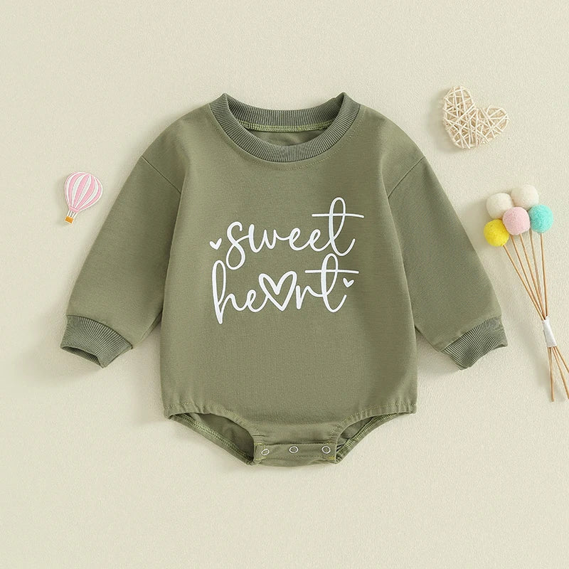 Baby Girls Boys Valentine's Day Long Sleeve Sweet Heart Letters Bubble Romper