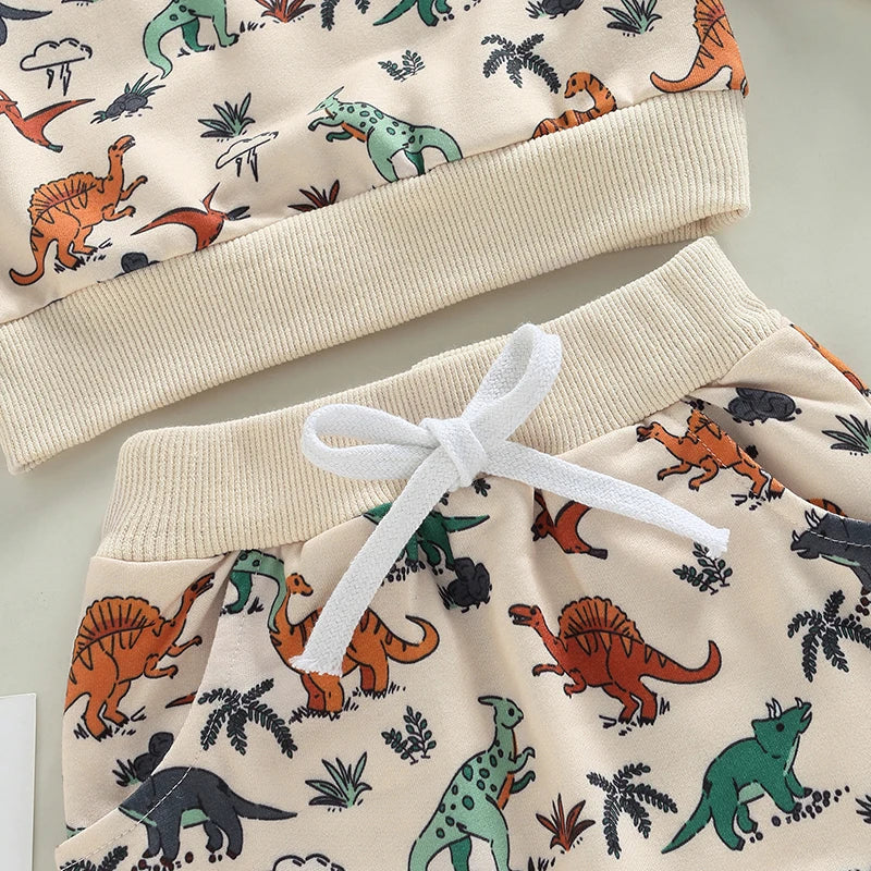 Baby Toddler Boys 2pcs Dinosaur Animal Printed Pullover Top and Long Pants Set Outfit