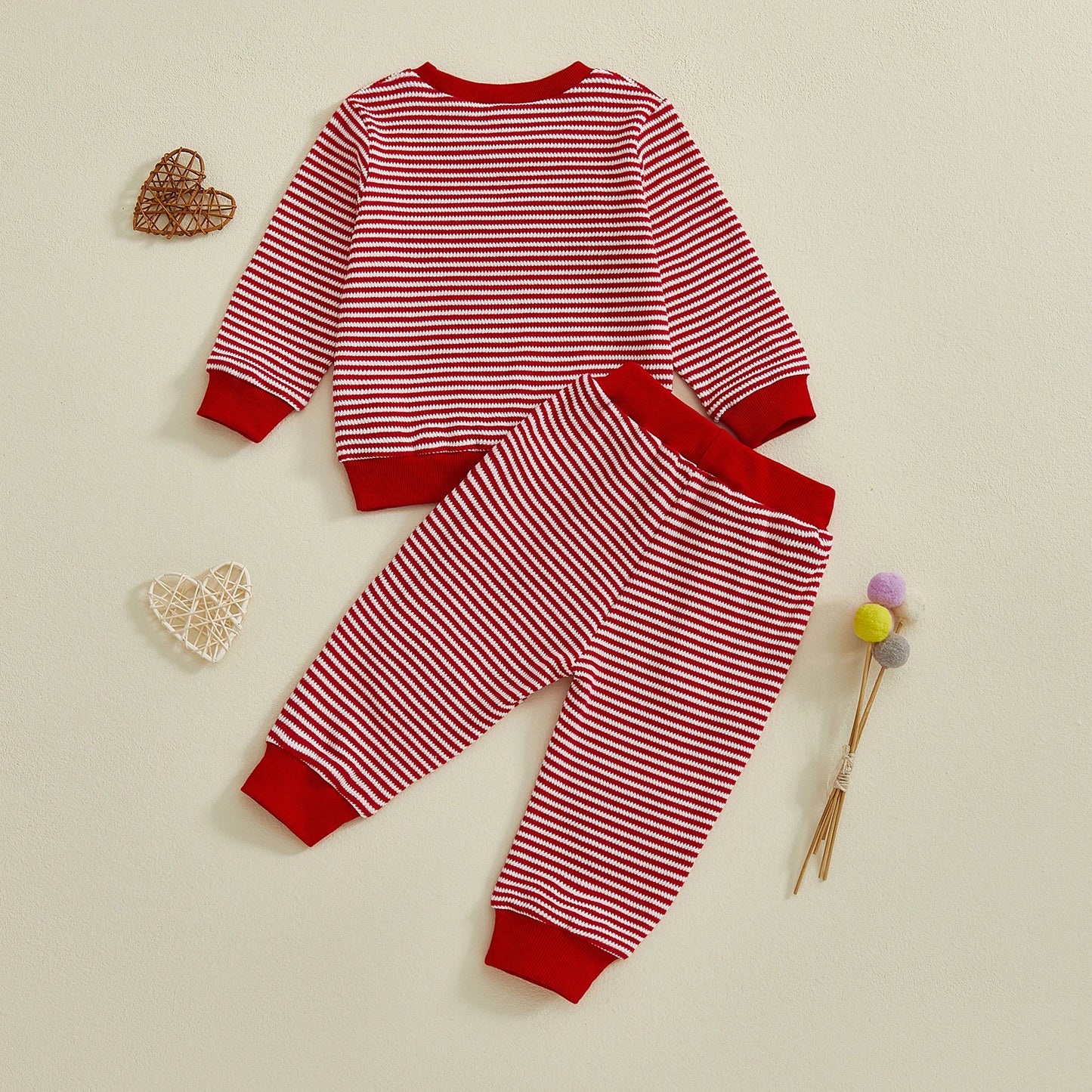 Baby Toddler Girls Boys XOXO Jogger Set Long Sleeve Striped Top with Heart Pants Valentines Day Clothes