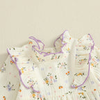 Baby Girl Fall Bubble Romper Floral Print Long Sleeve Frill Mock Neck Ruffled Jumpsuit