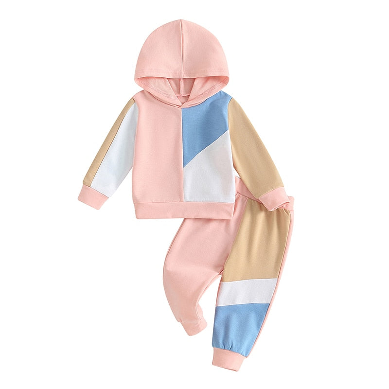 Baby Toddler Boy Girl 2Pcs Outfit Contrast Color Block Long Sleeve Hoodie Long Pant