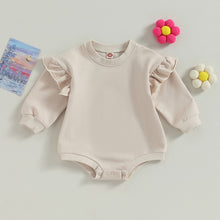 Load image into Gallery viewer, Baby Boy Girl Bodysuit Ruffle Long Sleeve Round Neck Solid Color Jumpsuit Romper
