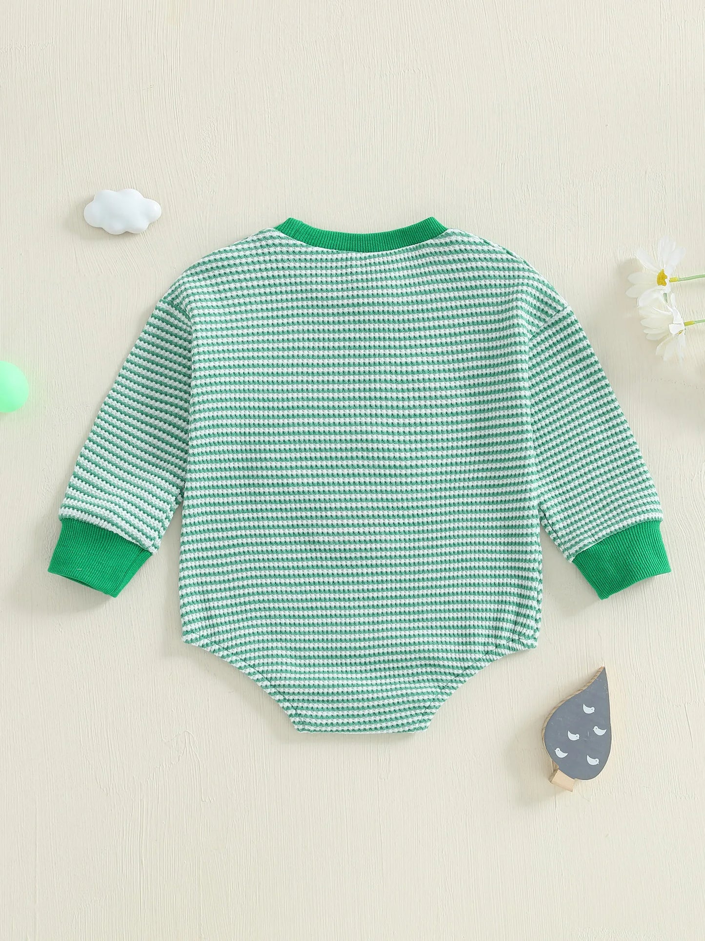 Baby Boy Rompers Long Sleeve Stripes Print Crew Neck Jumpsuit with Cute Goose Embroidery