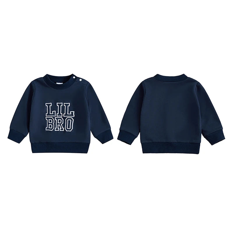 Baby Toddler Boys Girls Lil Sis/ Bro Long Sleeve Crewneck Top Words Letters Embroidered Sister Brother