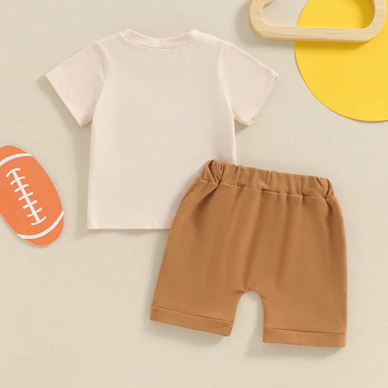 Baby Toddler Boys 2Pcs Game Day Short Sleeve Letters Football Print Top with Shorts Summer Outfit Set