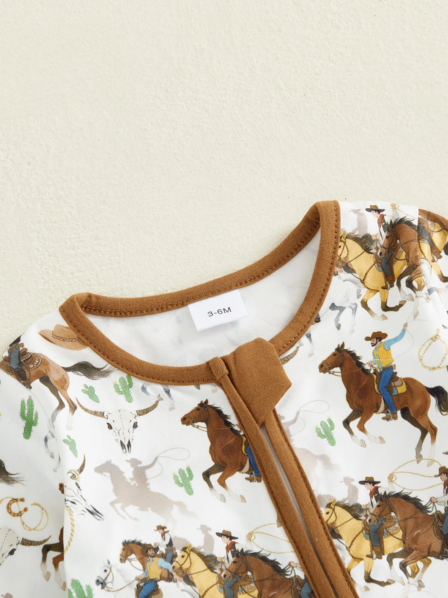 Baby Boy Western Zipper Romper Cactus Horse Print Long Sleeve Zip-up Jumpsuit Casual Infant Clothes