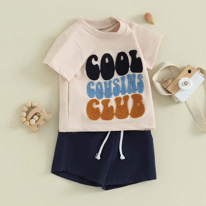 Toddler Kids Baby Boy Girl 2Pcs Summer Clothes Cool Cousins Club Short Sleeve Top with Shorts Set Outfit Family Matching