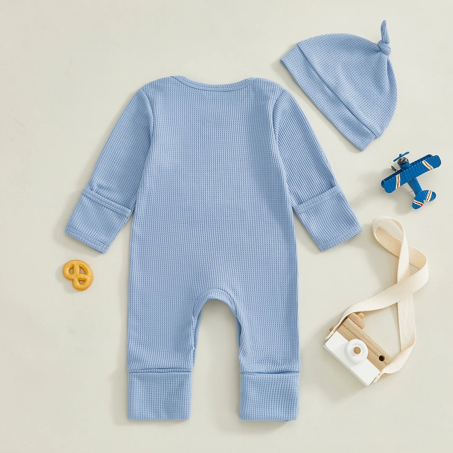 Baby Boys Girls 2Pcs Auntie's Little Bestie Fall Outfits Long Sleeve Letter Embroidery Jumpsuit with Hat Set Clothes