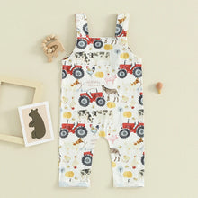 Load image into Gallery viewer, Baby Girl Boy Overalls Romper Farm Animals Print Highland Cows Tractors Sleeveless Tank Top Jumpsuit Pants
