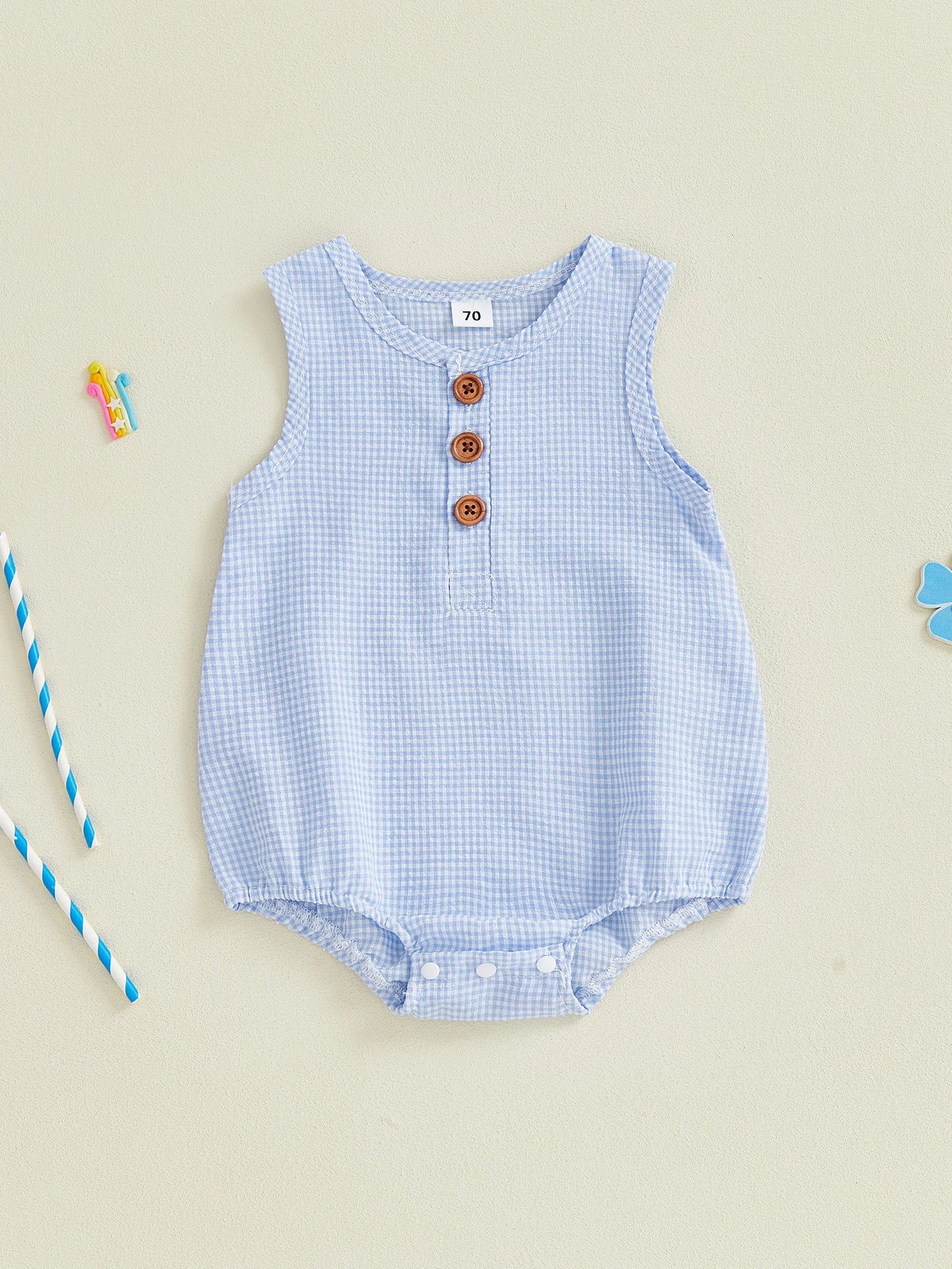 Baby Toddler Boys Girls Summer Romper Fashionable Tank Crew Neck Sleeveless Buttons Down Jumpsuit