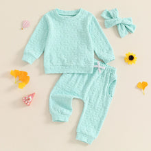 Load image into Gallery viewer, Baby Toddler Girls 3Pcs Fall Outfit Daisy Flower Embroidery Long Sleeve Top with Elastic Waist Pants Headband Set
