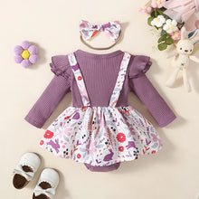 Load image into Gallery viewer, Baby Girls 2Pcs Spring Easter Bodysuit Dress Long Sleeve Floral Bunny Print Jumpsuit Romper with Bow Headband Set

