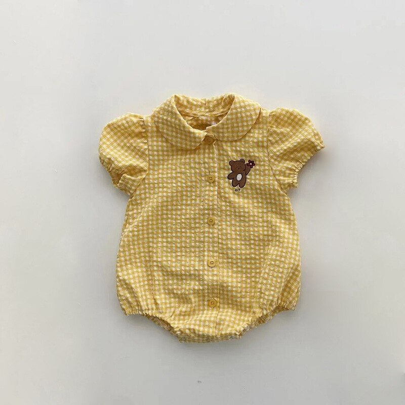 Puff Sleeve Embroidery One Piece Girl Bodysuit Romper