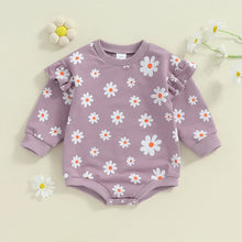 Load image into Gallery viewer, Baby Girl Bubble Romper Flower Daisy Print Round Neck Long Sleeve Jumpsuit
