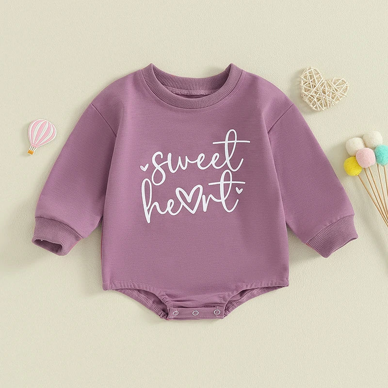 Baby Girls Boys Valentine's Day Long Sleeve Sweet Heart Letters Bubble Romper