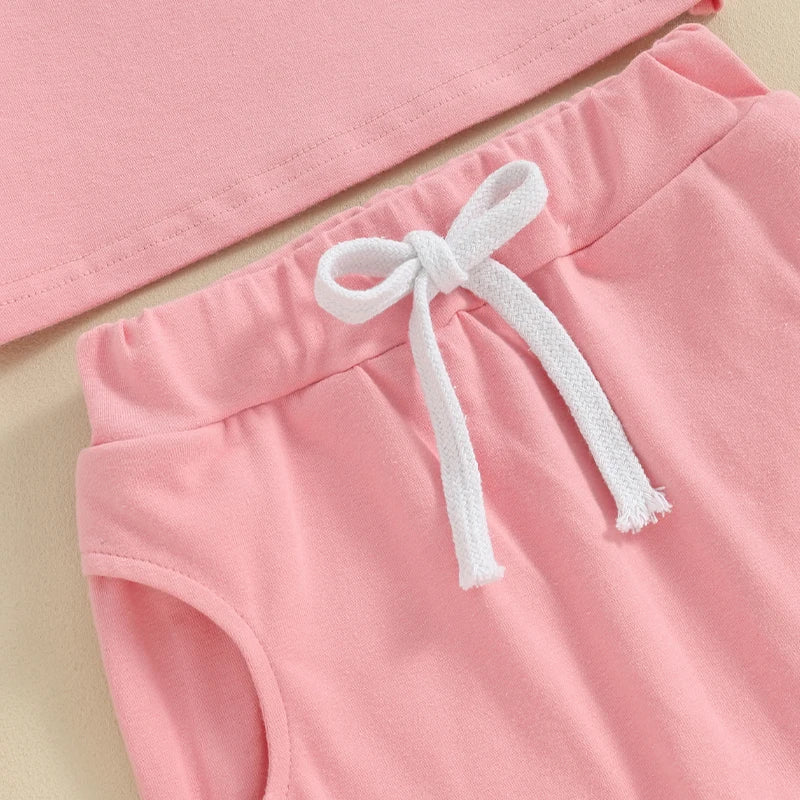 Baby Toddler Girl 2Pcs SIS Spring Summer Clothes Short Sleeve Letter Embroidery Top Drawstring Shorts Outfit Set Siblings Sister