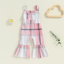 Load image into Gallery viewer, Baby Toddler Girls Plaid Overalls Casual Square Neck Sleeveless Bell Bottom Jumpsuit Romper
