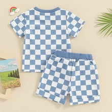 Load image into Gallery viewer, Toddler Baby Girl Boy 2Pcs Summer Short Outfit Checkered Plaid Short Sleeve T-Shirt Shorts Set
