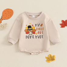 Load image into Gallery viewer, Baby Boys Girls Thanksgiving My Rolls Are Homemade Romper Long Sleeve O Neck Letter and Turkey Print Bodysuit
