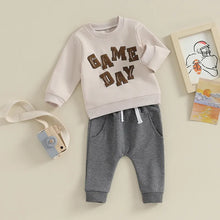 Load image into Gallery viewer, Toddler Baby Boy 2Pcs Outfits Football Game Day Letters Print Long Sleeve Crewneck Top Elastic Pants Set
