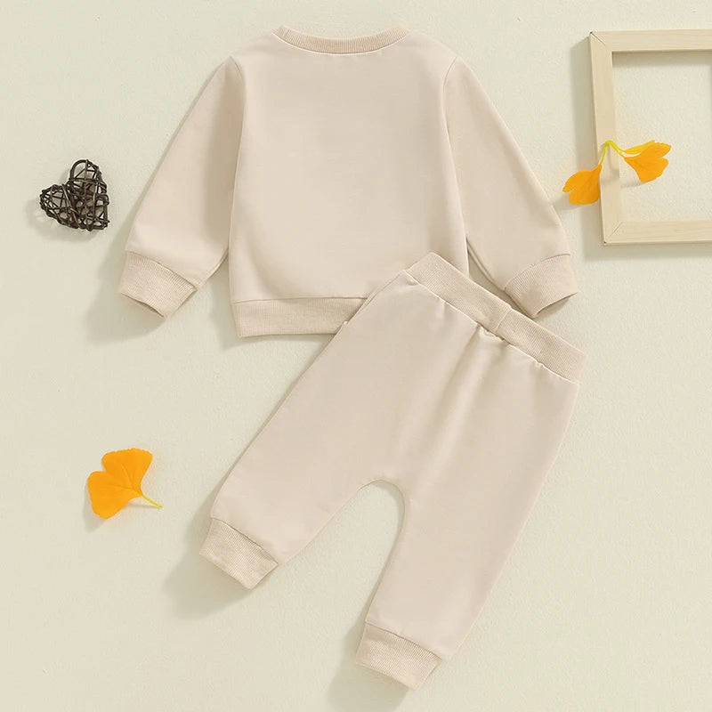 Baby Toddler Boys Girls MINI Set Letter Print Long Sleeve Round Neck Top Pockets Long Pants Outfit