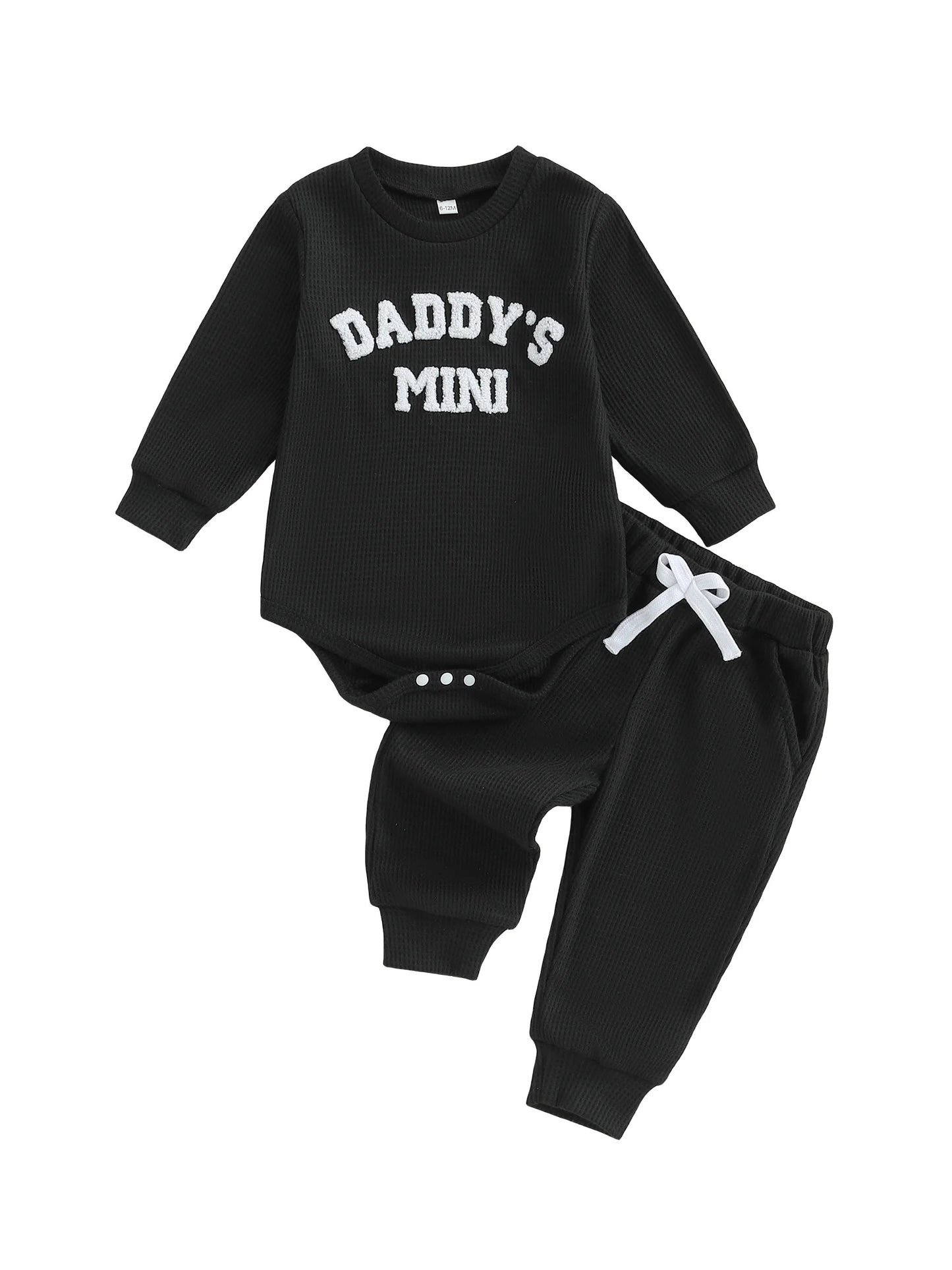 Baby Boy 2Pcs Daddy's Mini Fall Outfit Letter Embroidery Long Sleeve Romper Elastic Waist Jogger Pants 2Pcs Set