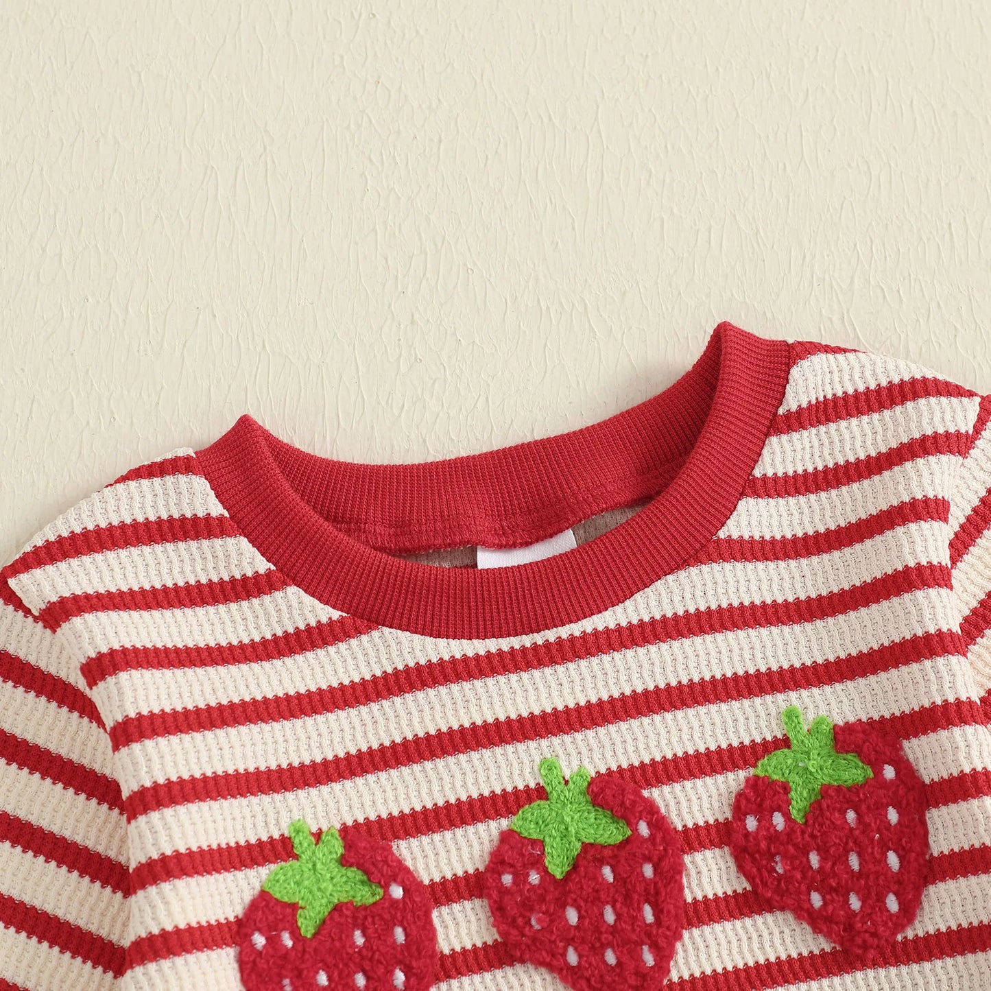 Baby Toddler Girls 2Pcs Autumn Pants Sets Strawberry Embroidery Long Sleeve Top Striped Pants Set