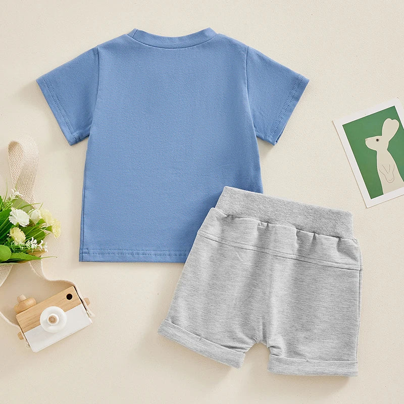 Baby Toddler Boys 2Pcs Outfits Easter Bunny Rabbit Sunglasses Easter Dude Letters Print Short Sleeve T-Shirt and Elastic Shorts Clothes Set