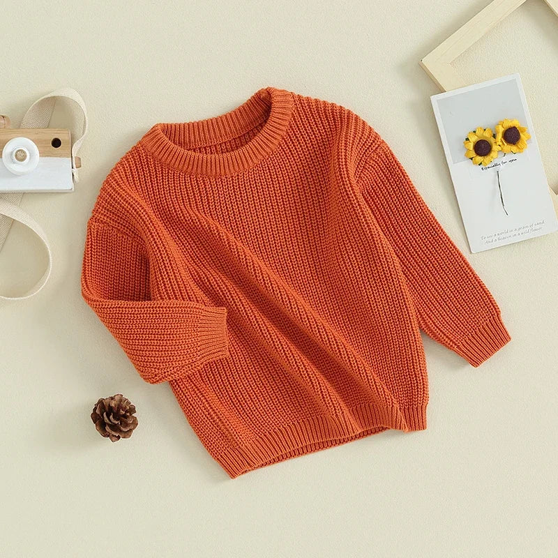 Baby Toddler Kids Girl Boy Knit Sweater Round Neck Long Sleeve Pullover Top Fall Winter Knitwear