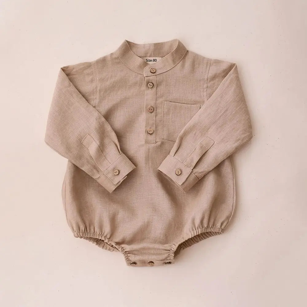 Baby Boy High Neck Linen Romper