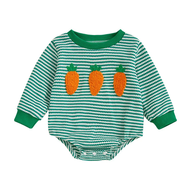 Baby Girls Boys Bubble Romper Easter Clothes Bunny / Carrot Embroidery Long Sleeve Spring Jumpsuit Bodysuit