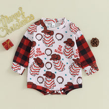 Load image into Gallery viewer, Baby Girls Boys Long Sleeve Romper Christmas Plaid Patchwork Tis The Season Cowboy Hat Tree Jumpsuit
